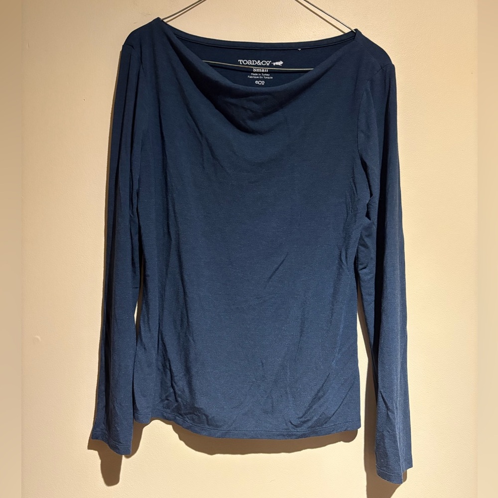 Toad & Co Woman Size Small Drape Neck Long Sleeve Tee Blue Very Soft